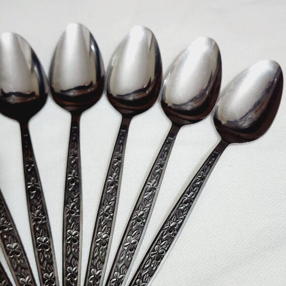 8 Stanley Roberts Rogers Stainless La Spana Soup Spoons 7" floral MCM flatware - Picture 4 of 13